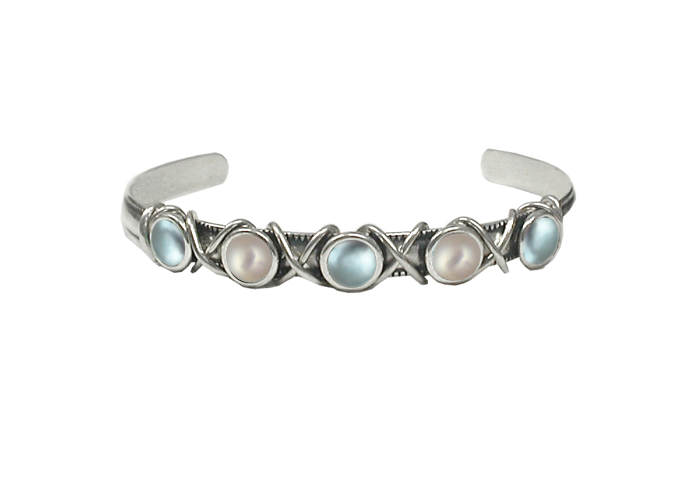 Sterling Silver Cuff Bracelet With Blue Topaz And Cultured Freshwater Pearl